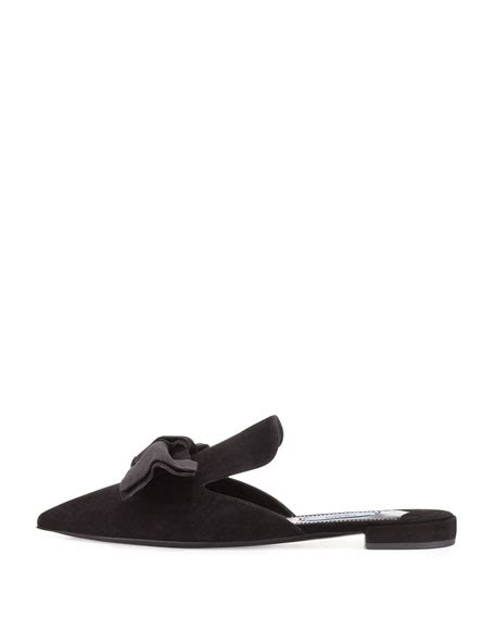 prada suede bow mule flat nero